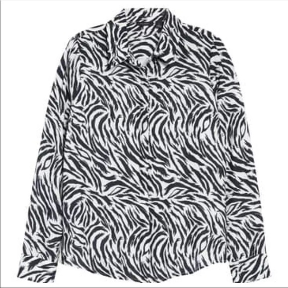 NWT Nordstrom Halogen Zebra Print Button Down Top Career Size Xtra Small - Picture 2 of 8